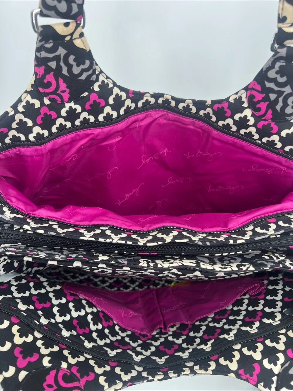Vera Bradley Black Cream & Magenta Quilted Tote